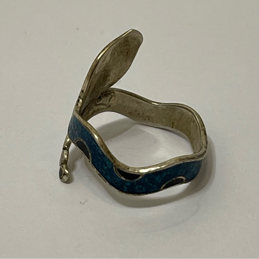 Vintage sterling silver enameled wrap around snake ring size 6.5 - Picture 3 of 7